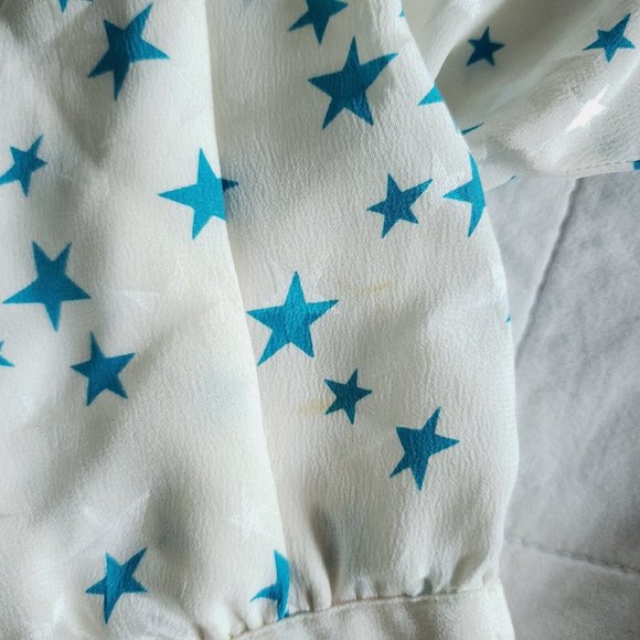 Vtg 80s/90s Womens 8 Star Pattern Silk Blouse Long Sleeve Collared Layered. - Picture 9 of 10